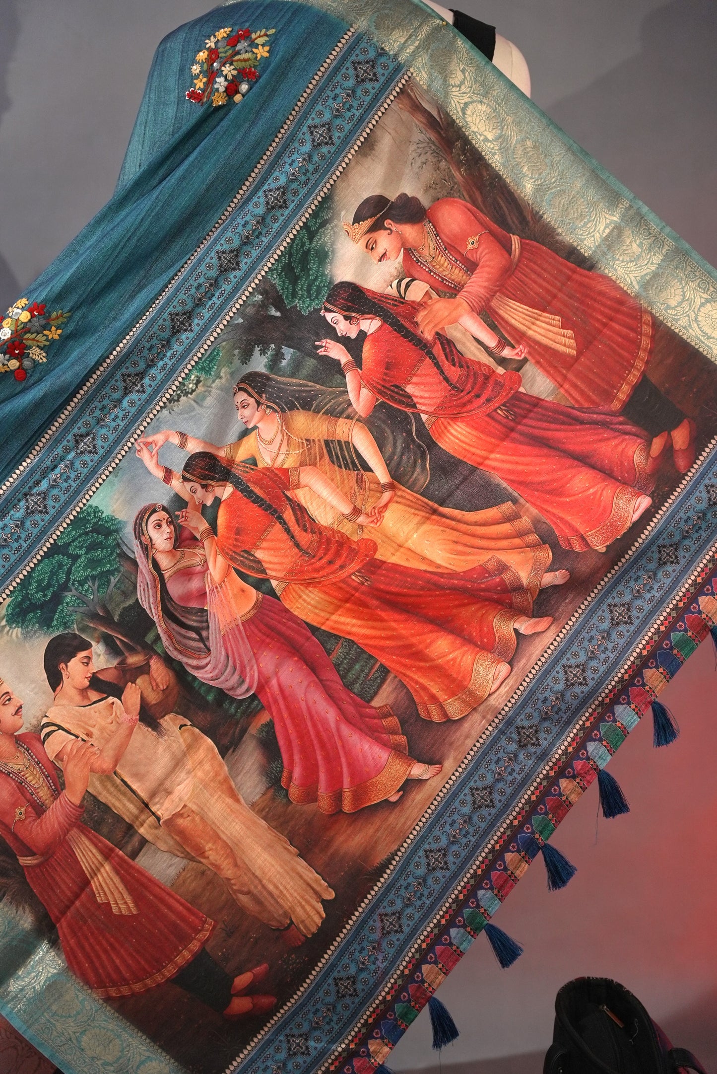 Teal digital printed saree DS008