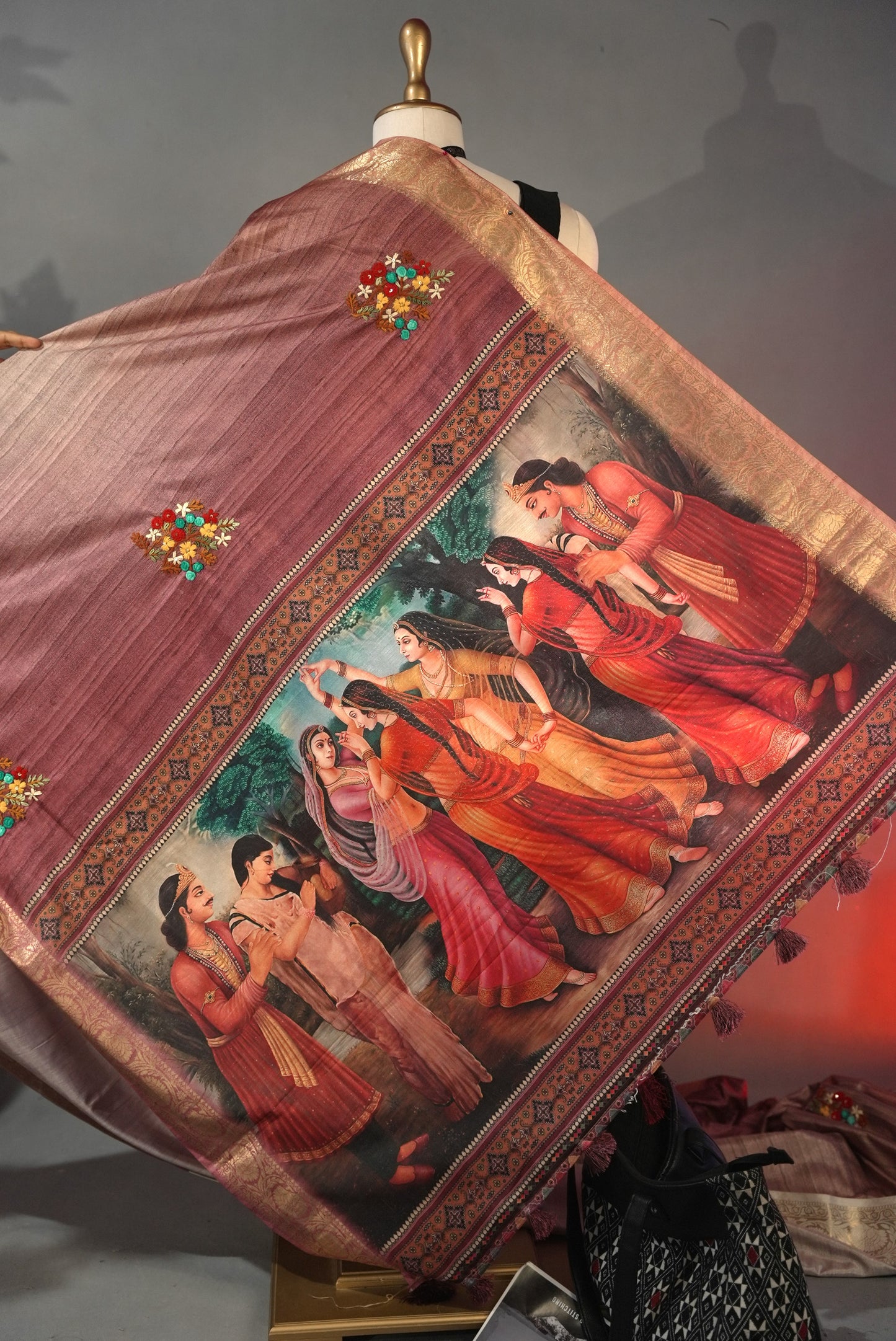 Mauve digital printed saree DS007