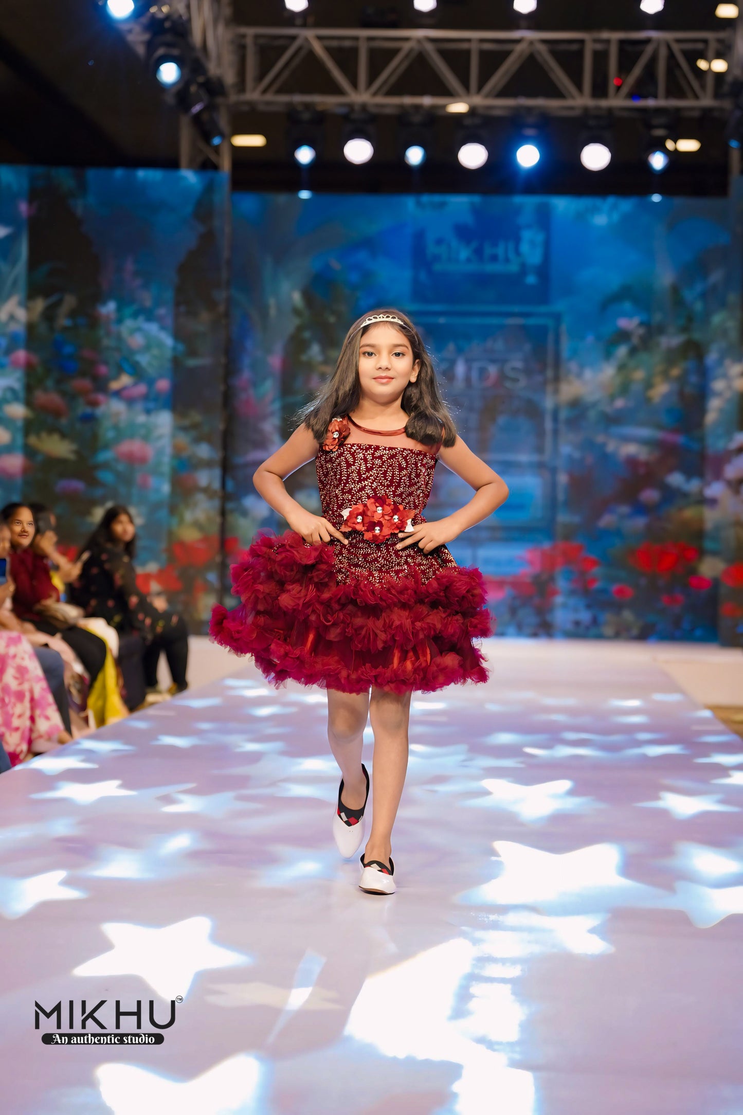 Maroon ruffled frock KW003