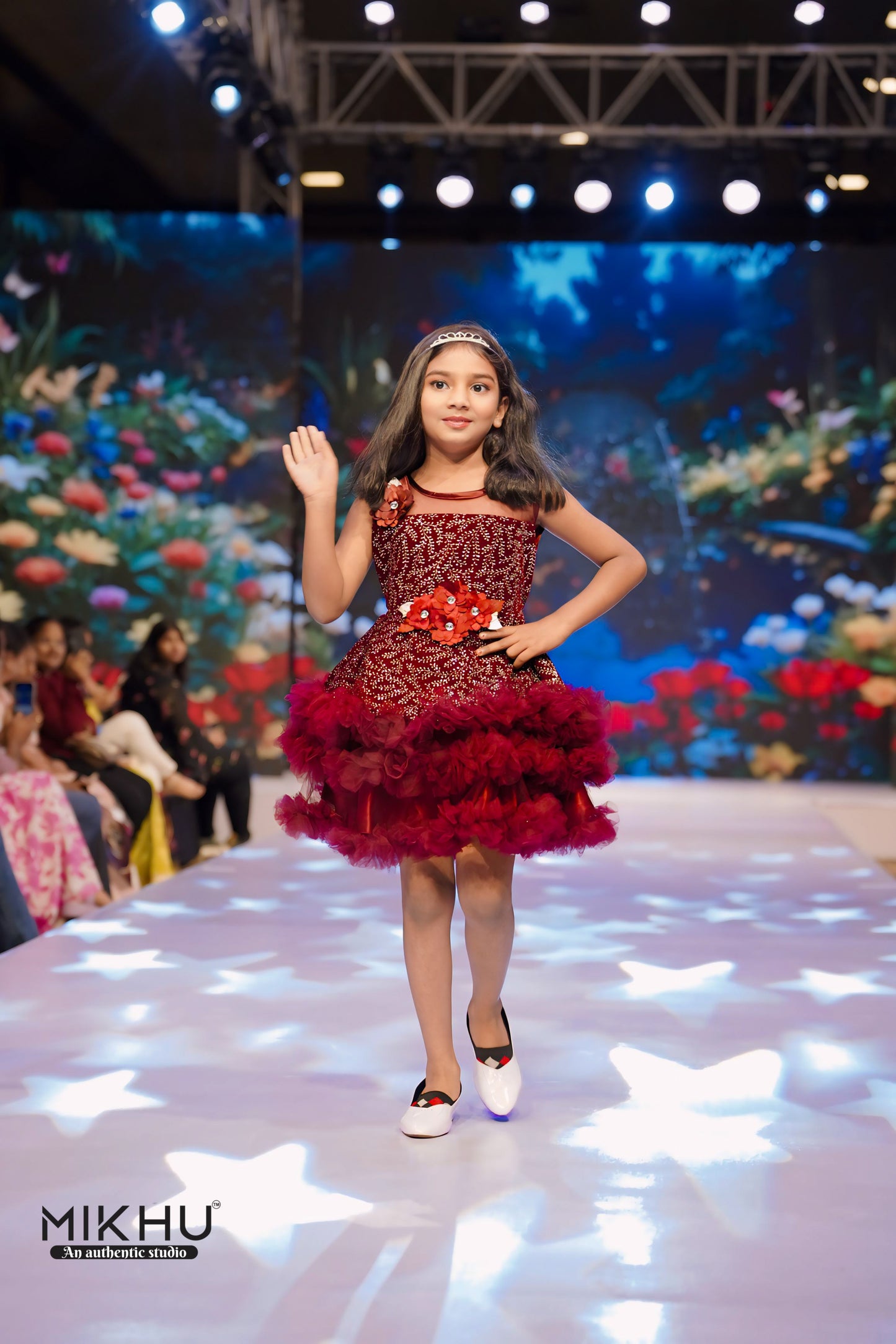 Maroon ruffled frock KW003