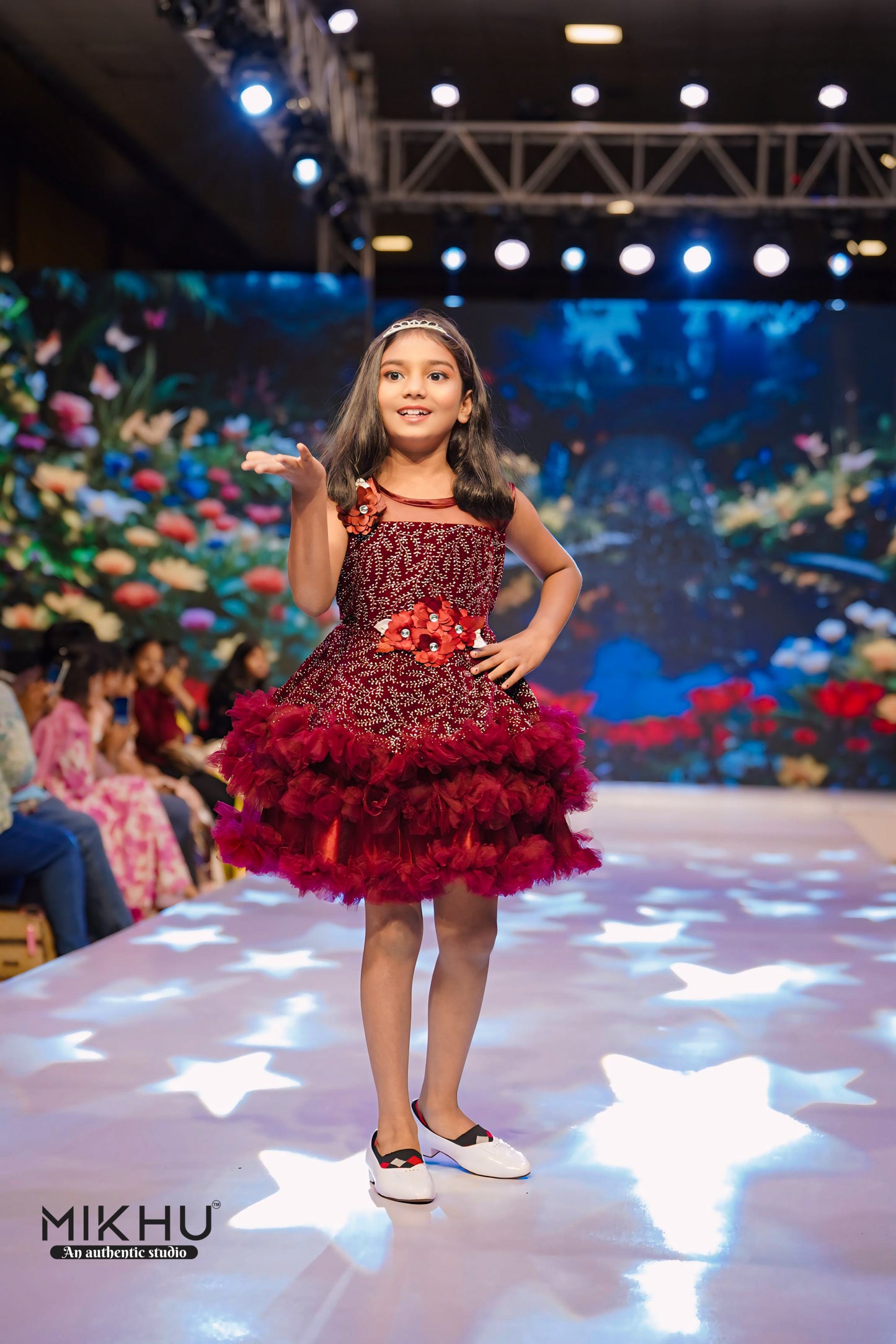 Maroon ruffled frock KW003