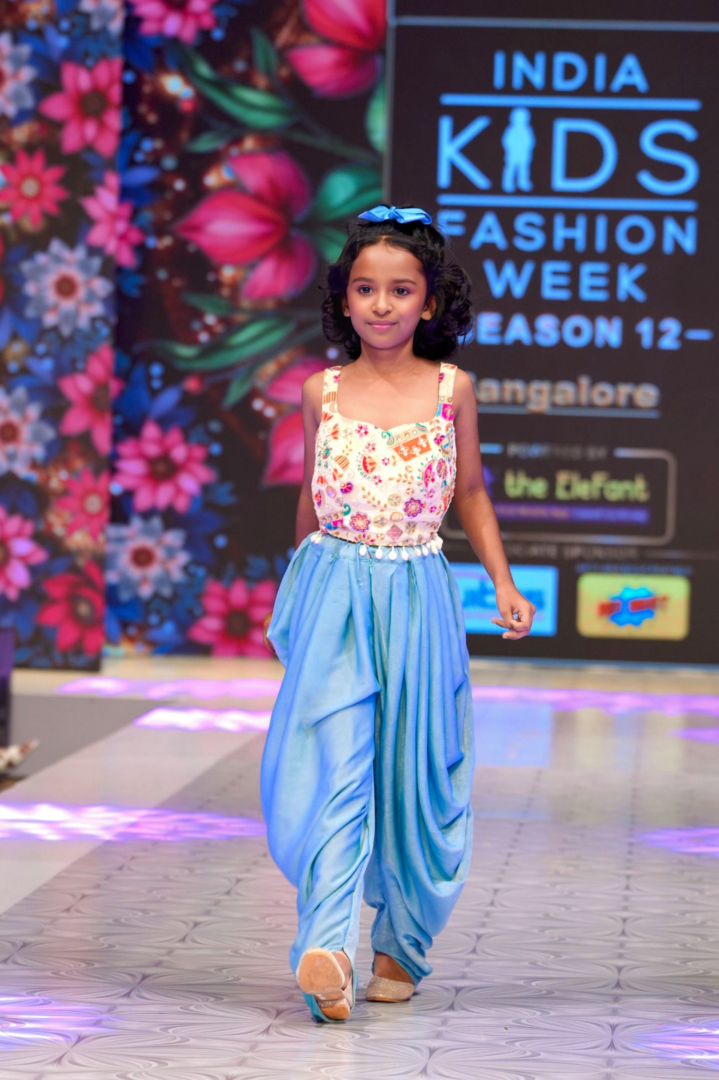 Blue designer kids dhoti& crop top RR006