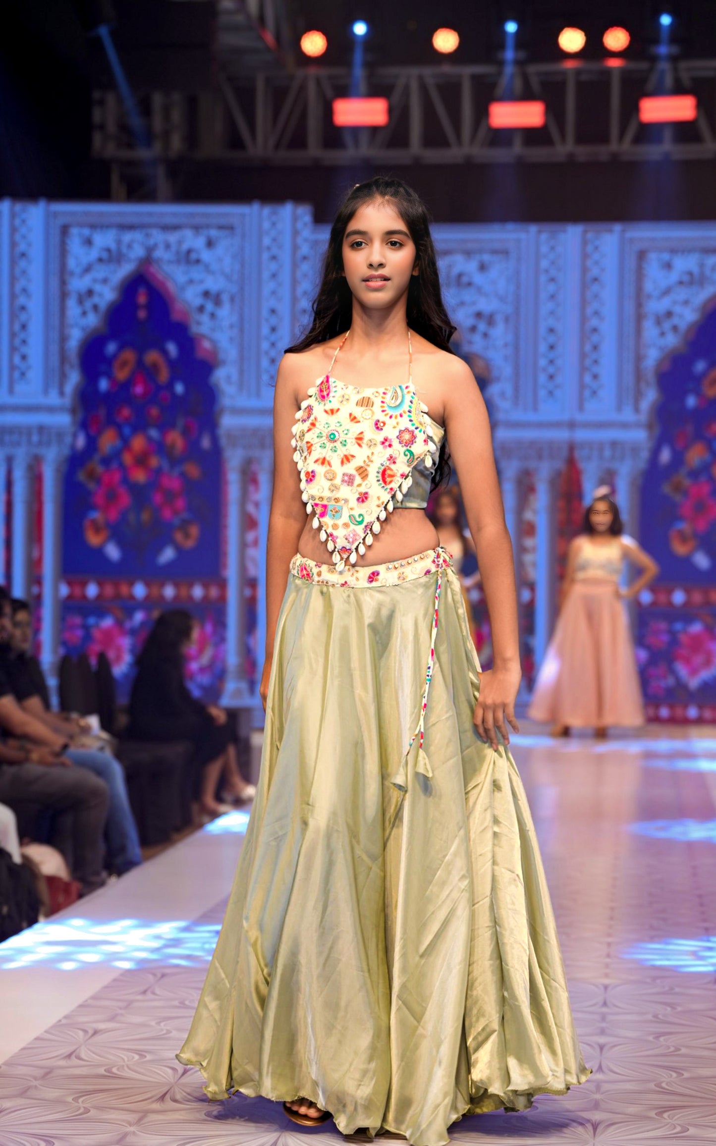 Pastel green flared skirt & crop top RR007