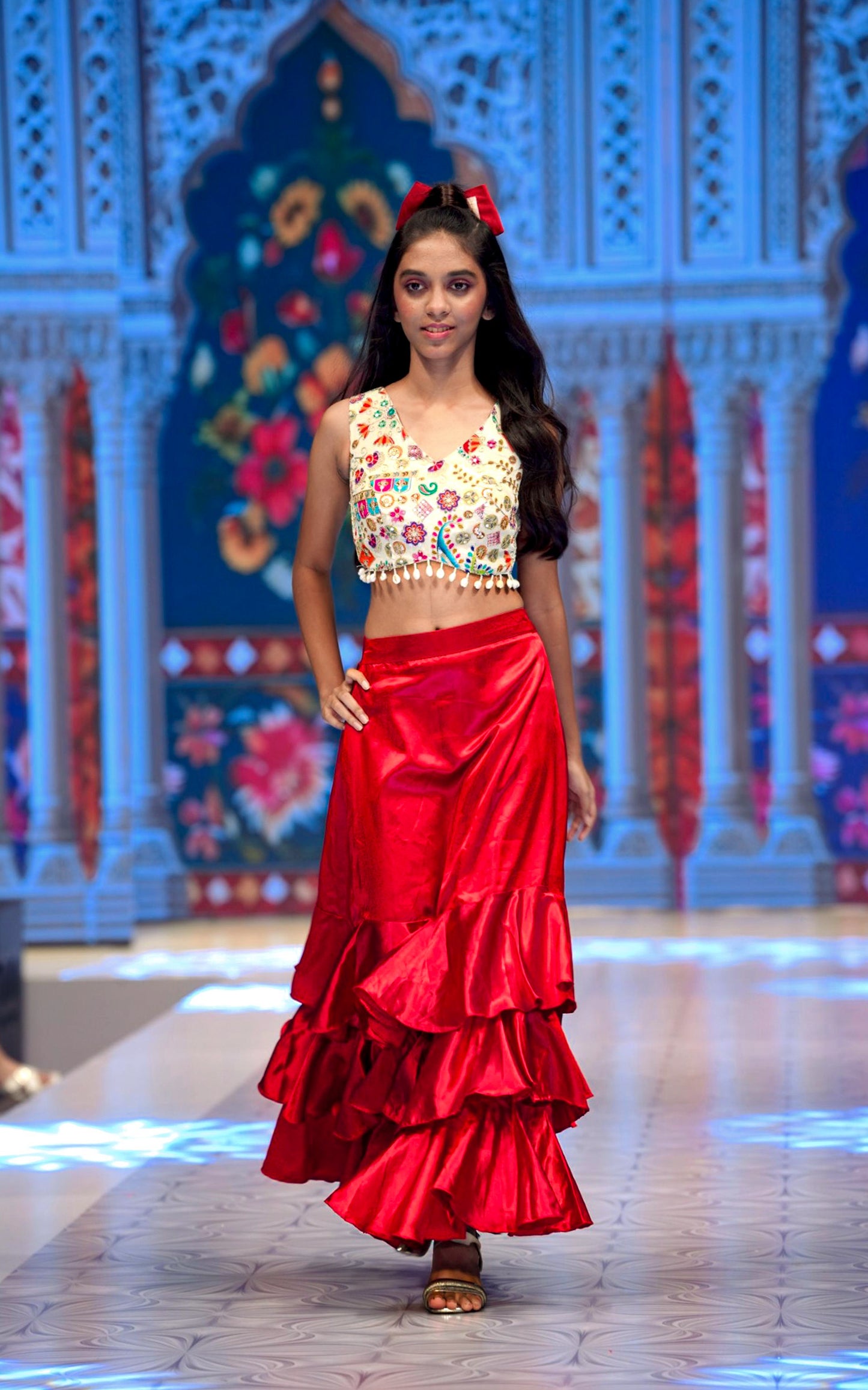 Dark Red designer ruffled skirt & top RR010