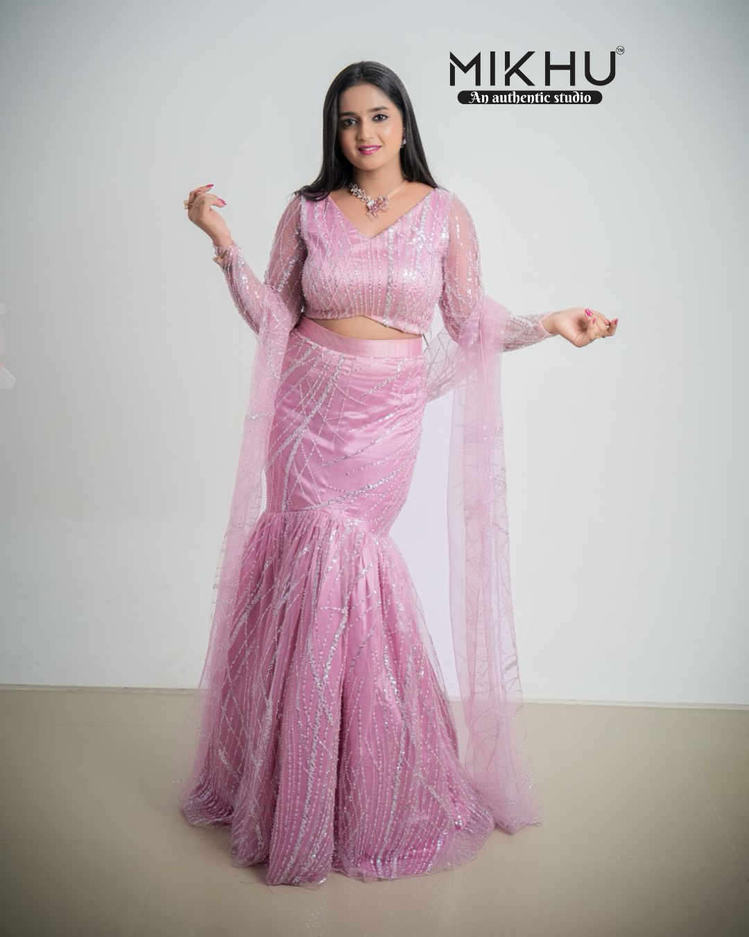 Baby pink mermaid cut lehenga
