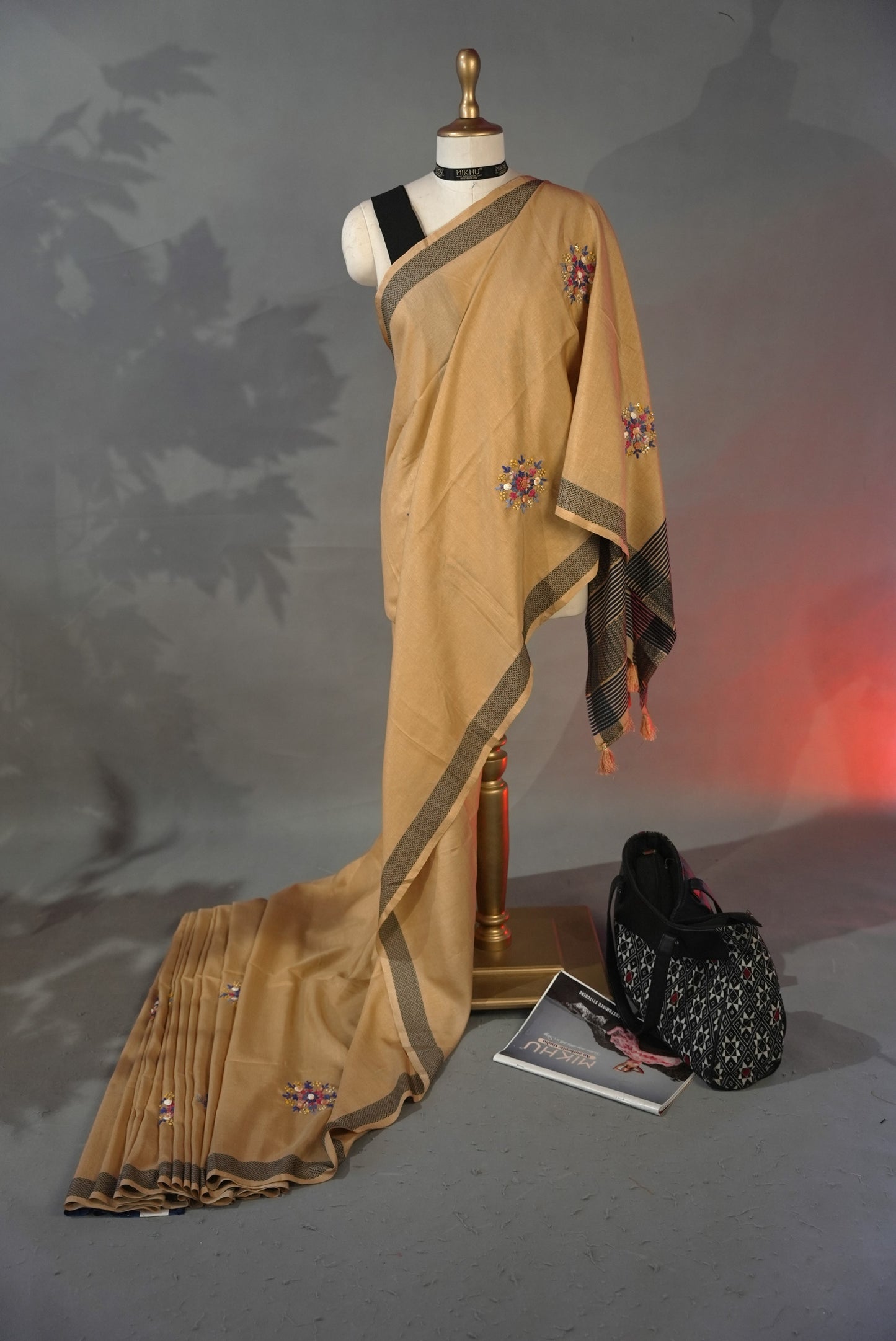 Biscuit Chanderi cotton saree CC001