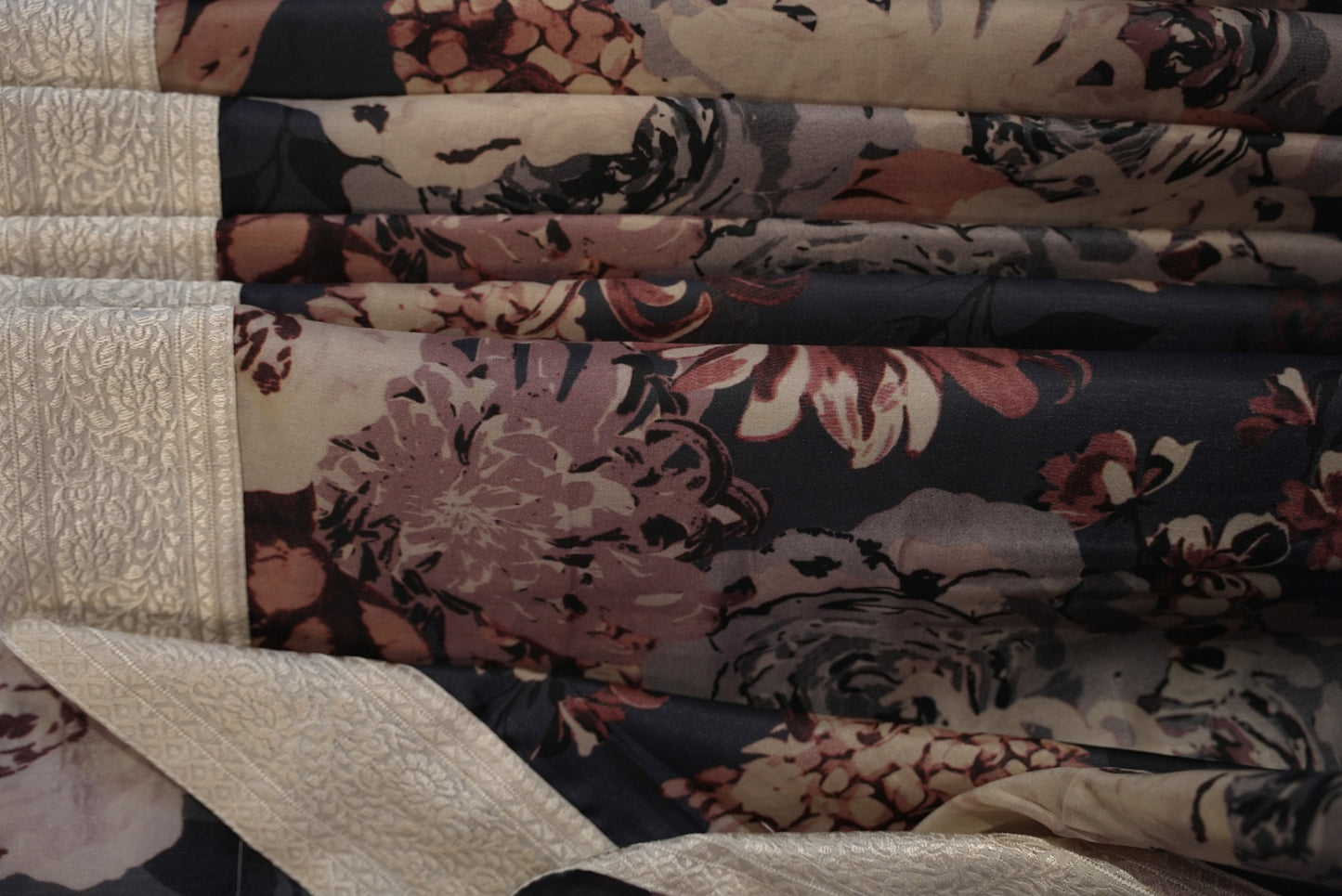 Black floral printed cotton saree DS005