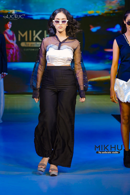 Black and white top/pant set BW006