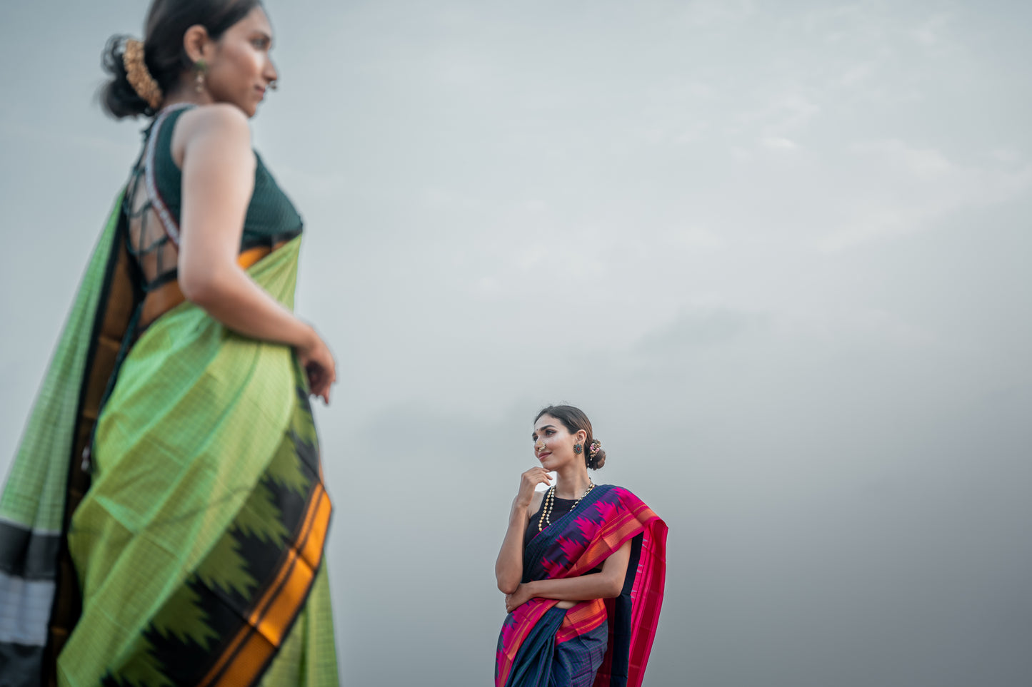 Pista green ilkal saree with temple border