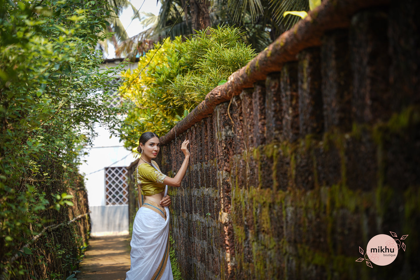 White ilkal saree with golden border