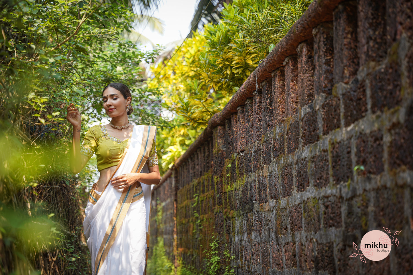 White ilkal saree with golden border