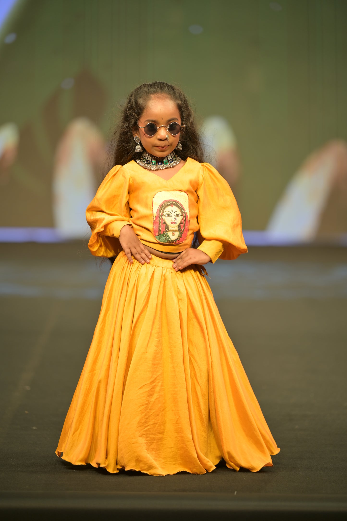 Dark yellow handpainted skirt-top set