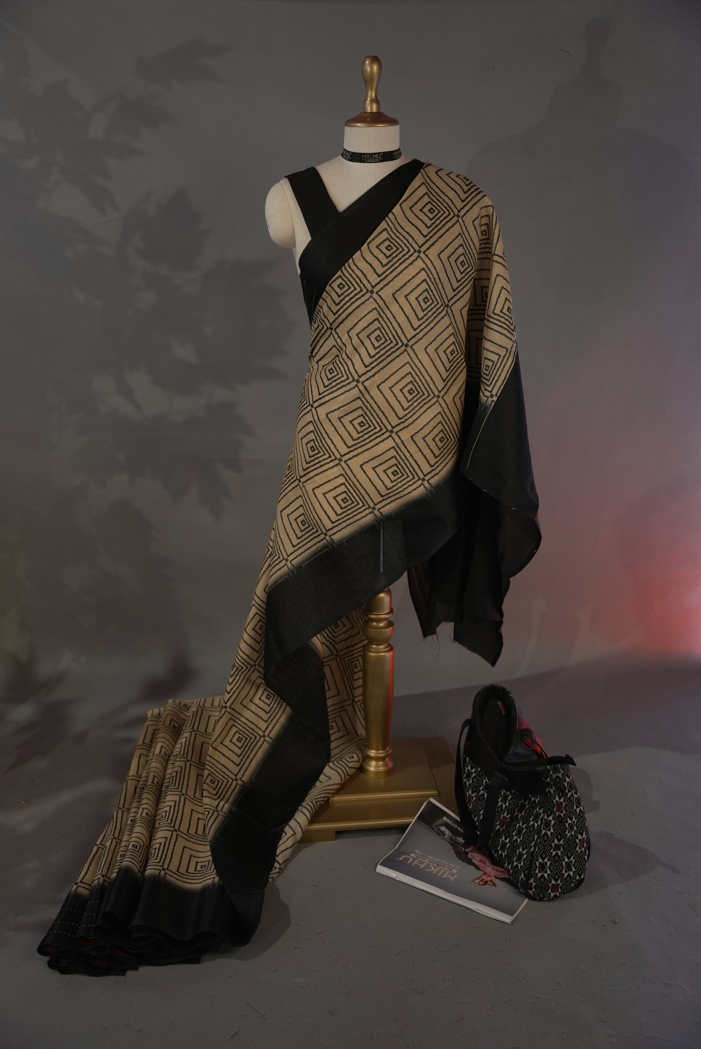 BiscuIt & Black Cotton saree CS010