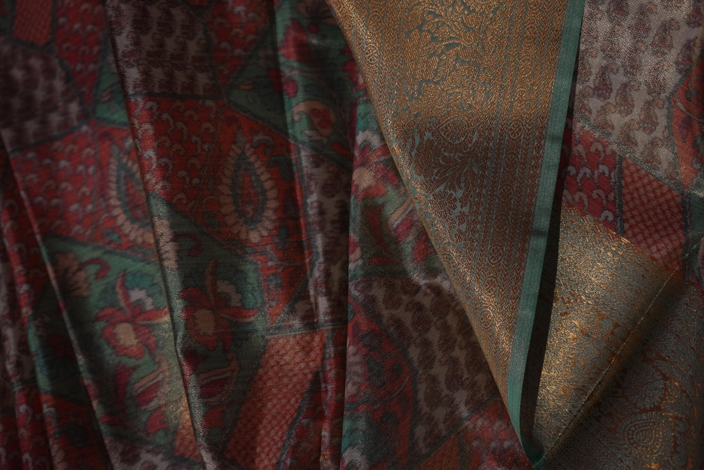 Pastel Green & Orange Tissue saree TS001