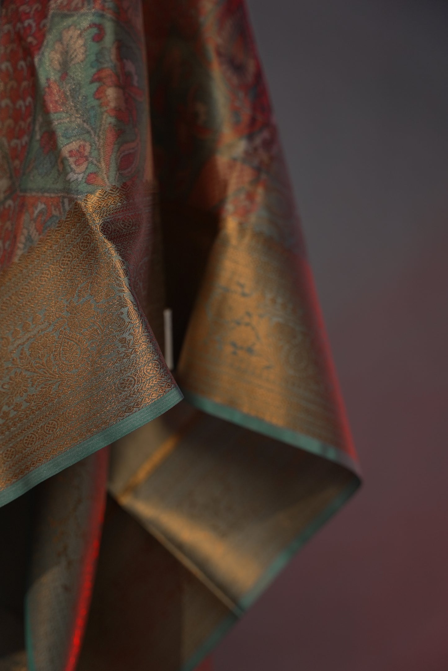 Pastel Green & Orange Tissue saree TS001