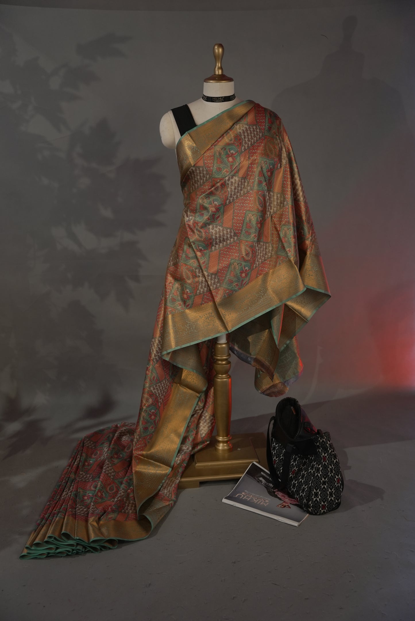Pastel Green & Orange Tissue saree TS001