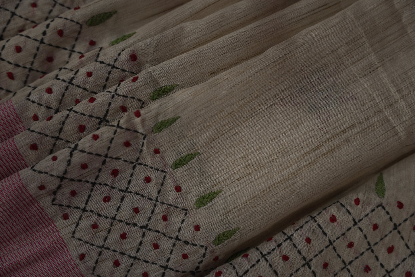 Beige & Pink Chanderi cotton saree CC003