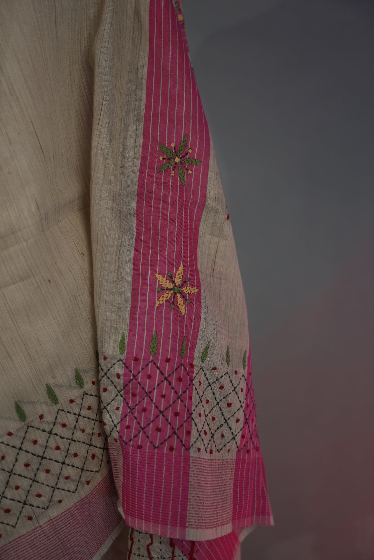 Beige & Pink Chanderi cotton saree CC003