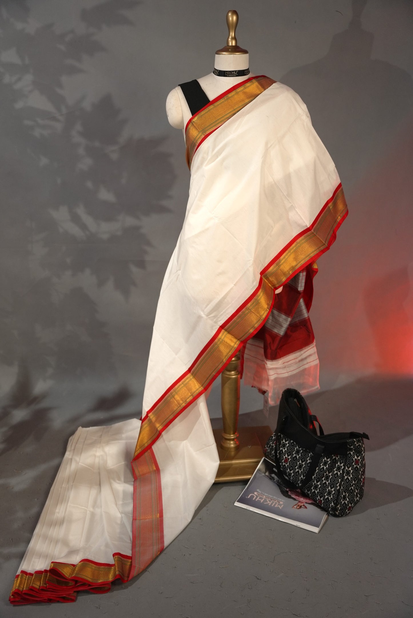 White & Red Saree CS013