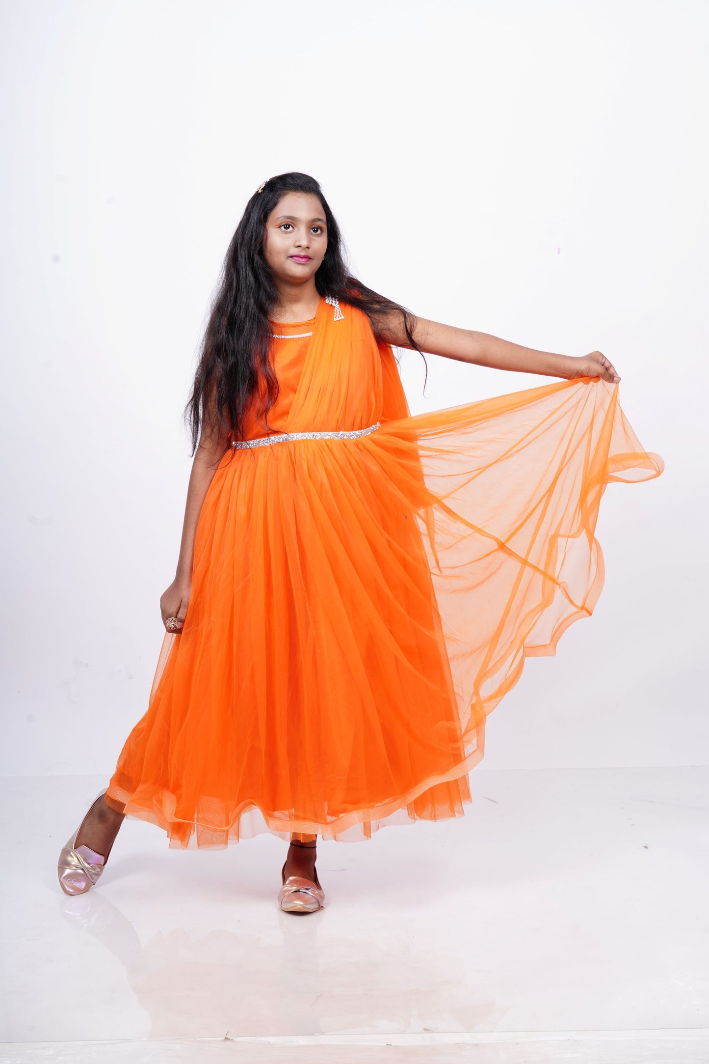 Orange party wear frock KW069