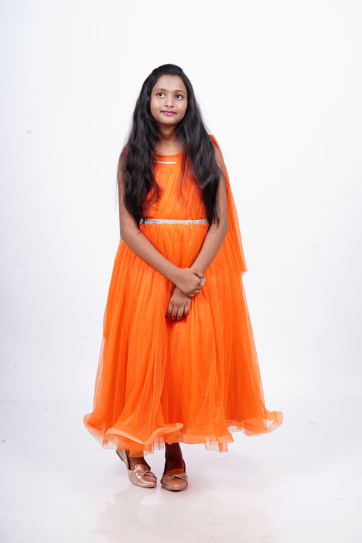 Orange party wear frock KW069