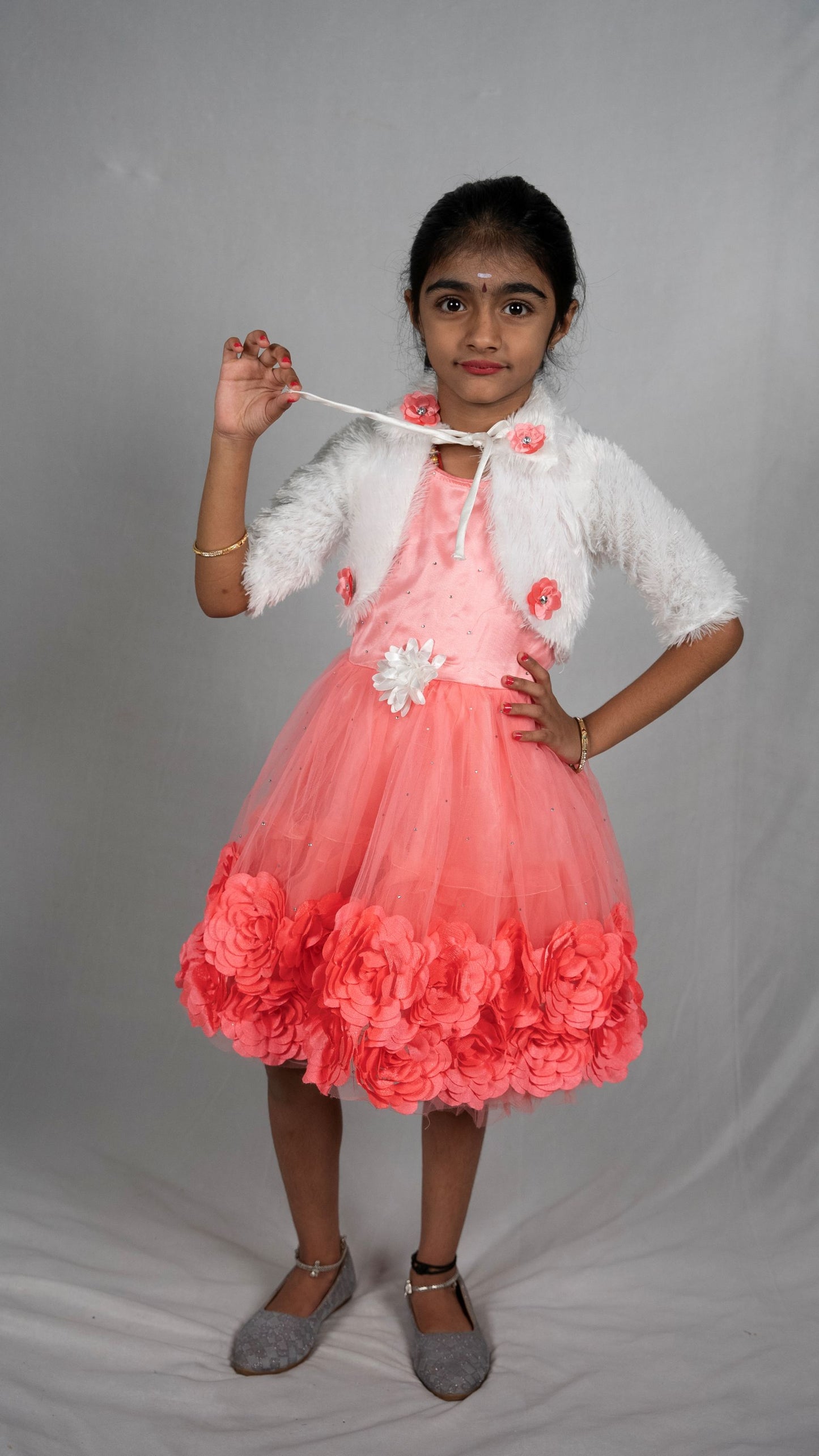 Peach and white frock KW045