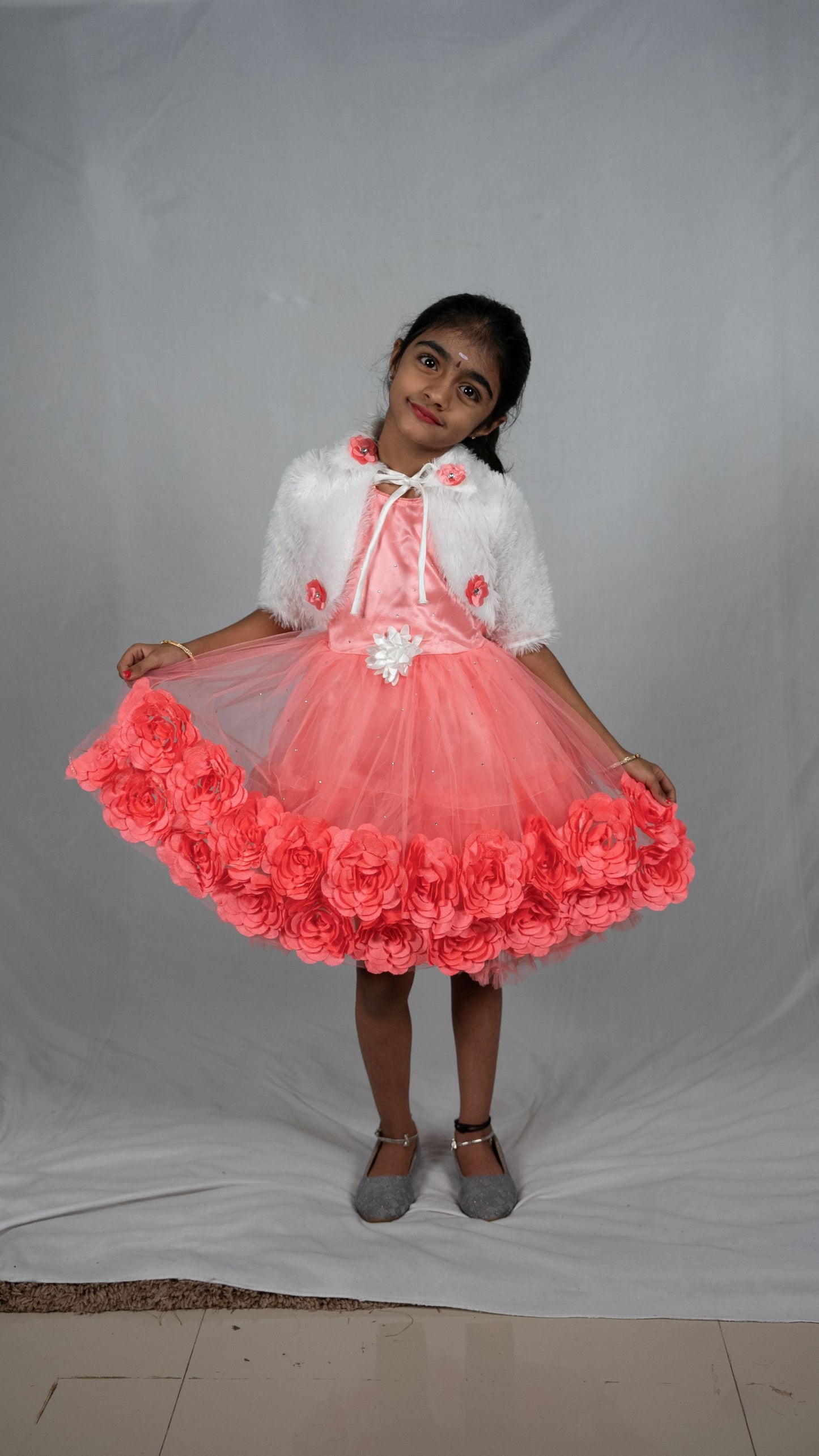Peach and white frock KW045
