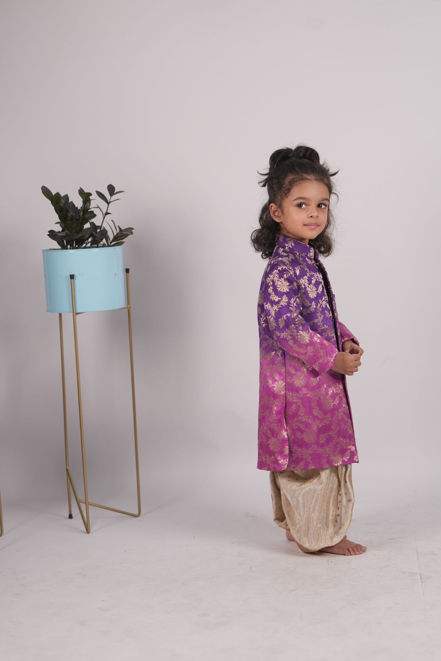 Boys purple and pink gradient Dhoti-Sherwani set KW057