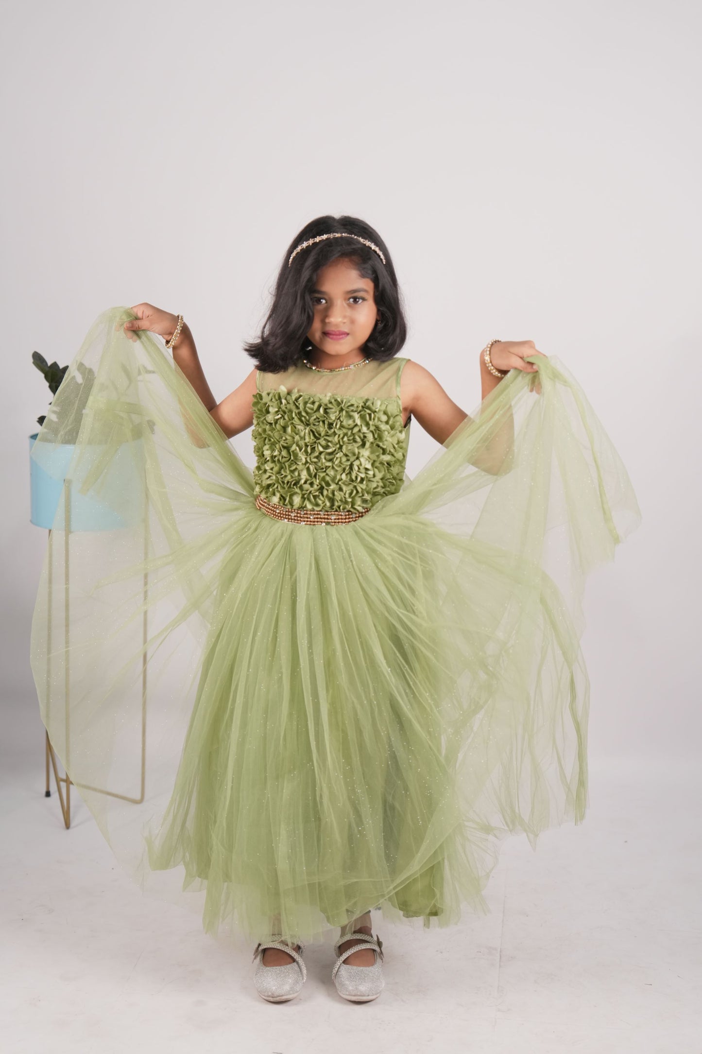 Girls olive green gown KW055
