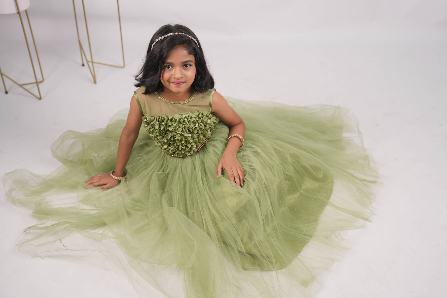 Girls olive green gown KW055