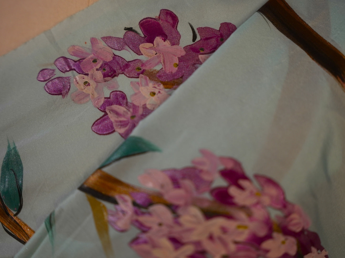Cyan blue floral handpainted saree HP013