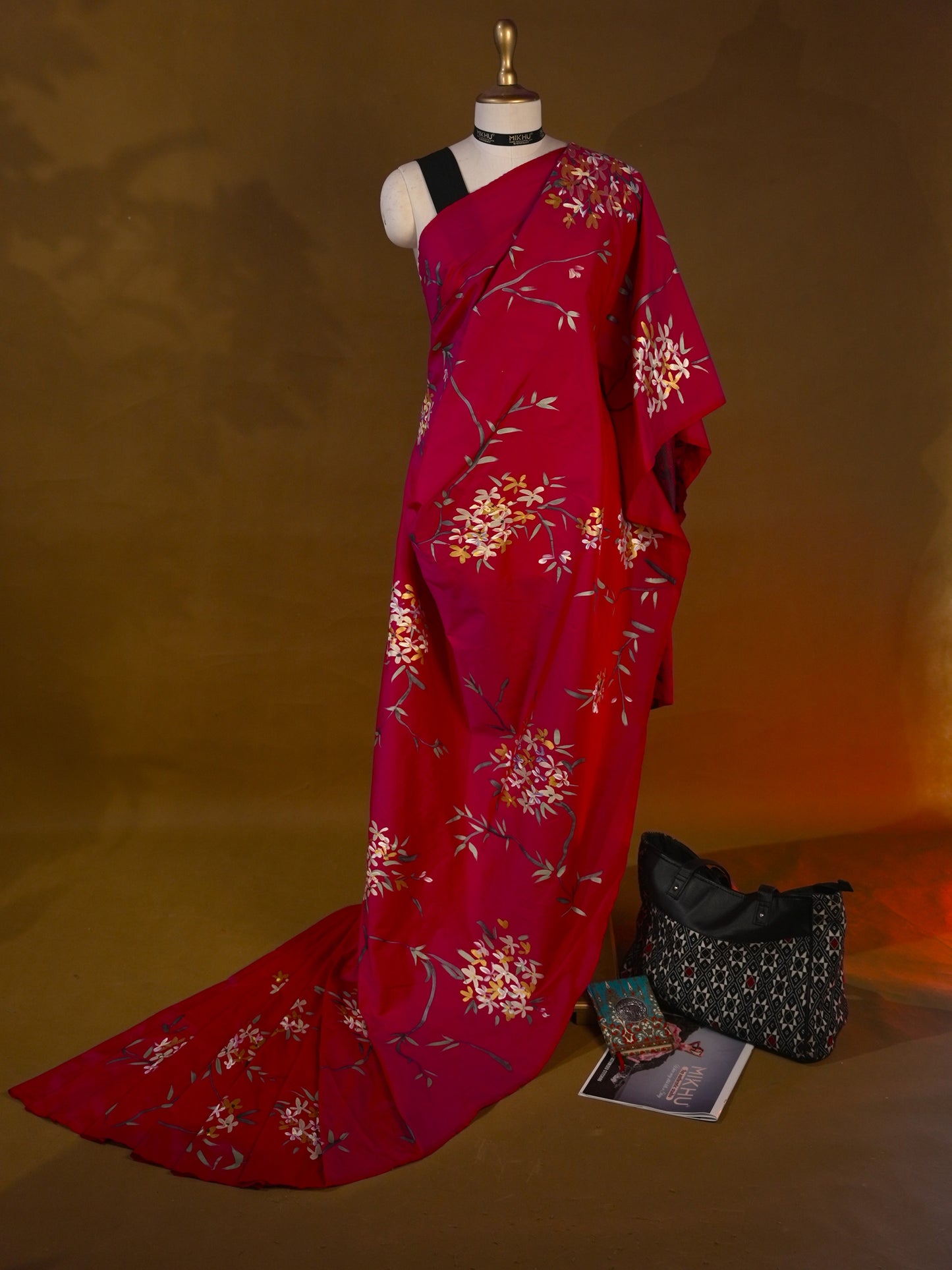 Pink floral handpainted saree HP012