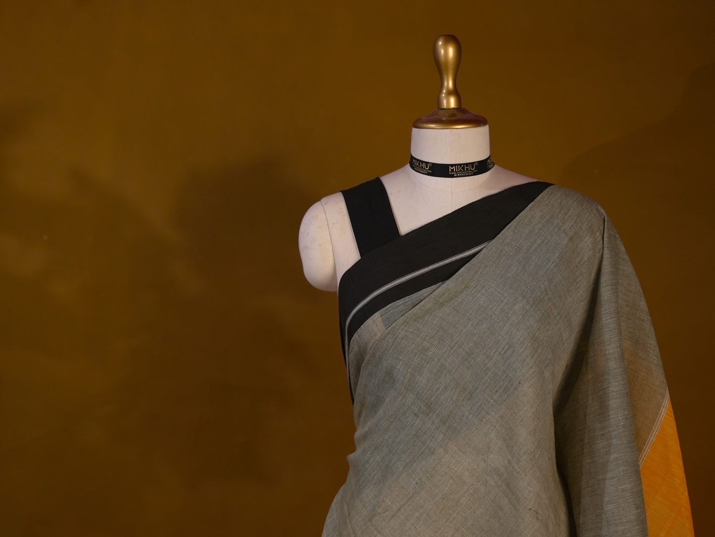 Grey cotton saree with black border CS005