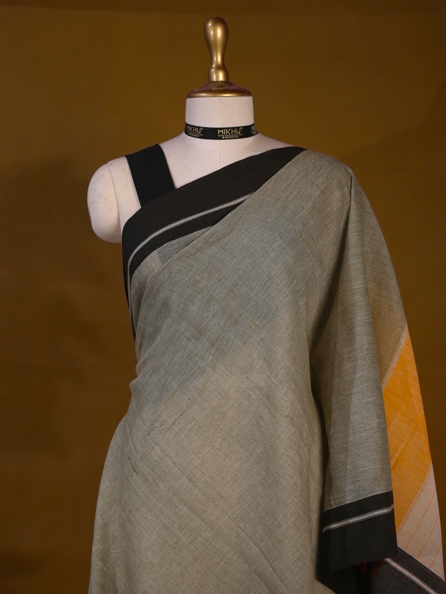 Grey cotton saree with black border CS005