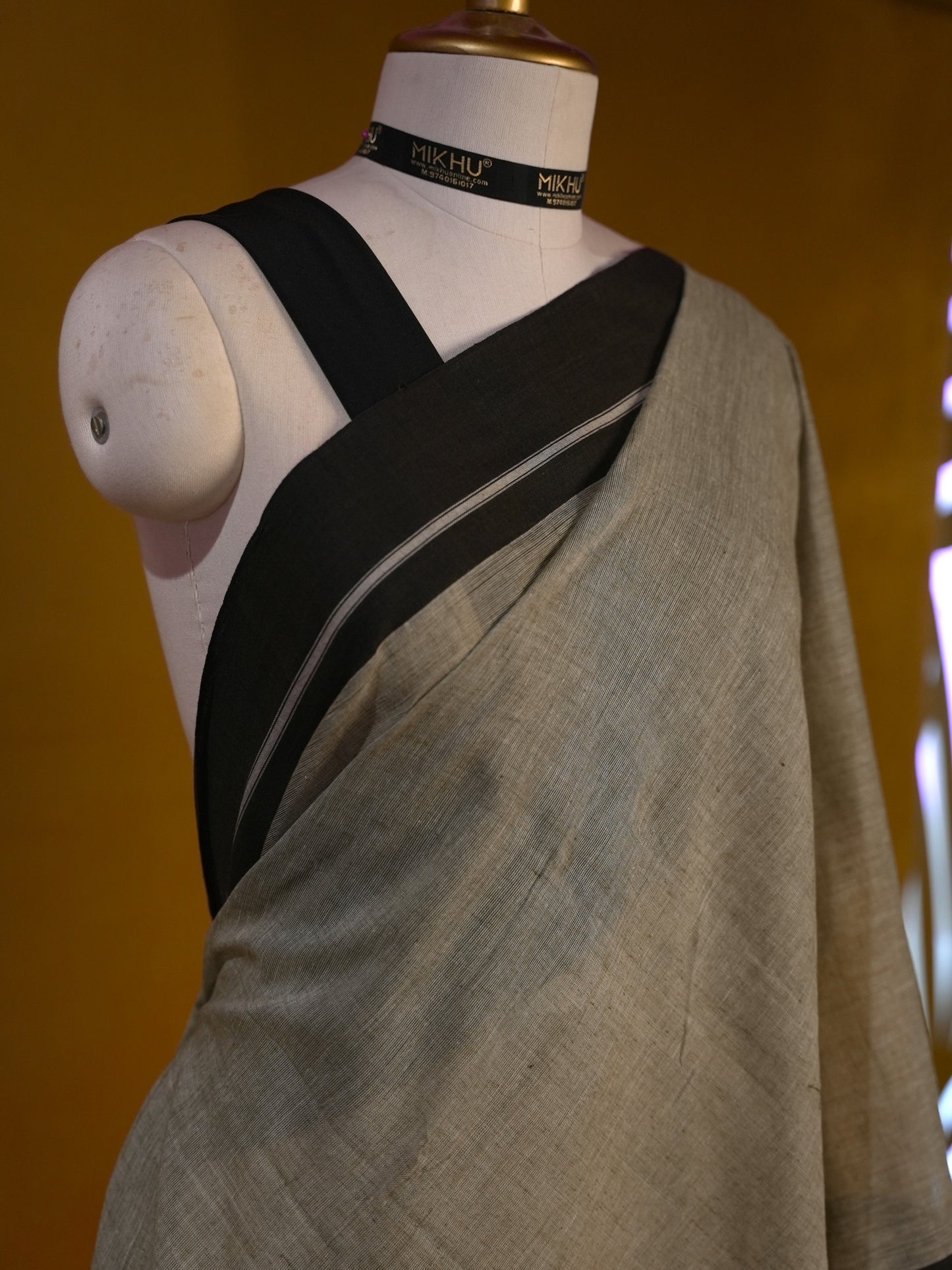 Grey cotton saree with black border CS005