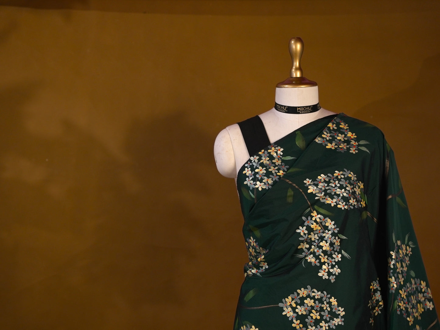 Dark green handpainted saree HP011
