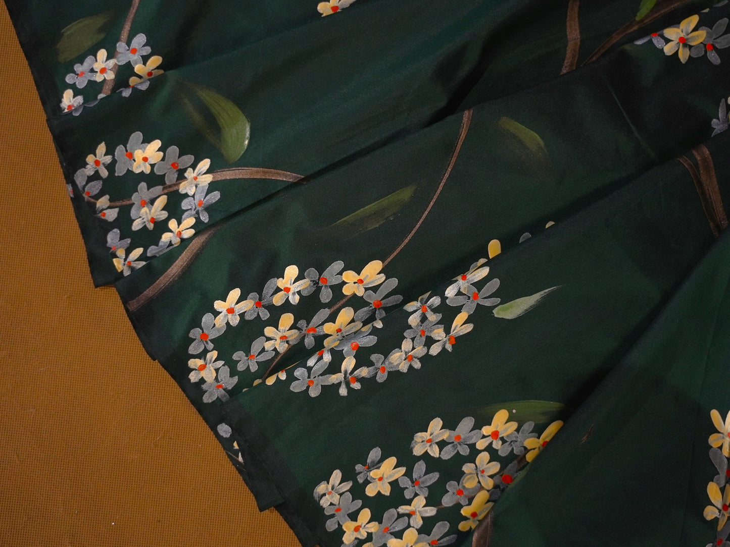 Dark green handpainted saree HP011