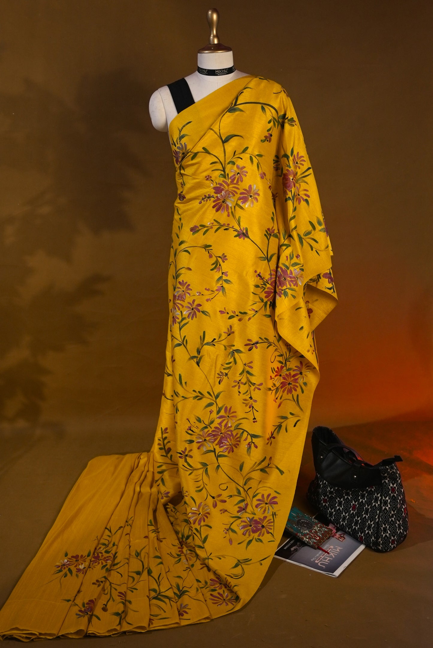Yellow handpainted saree HP010