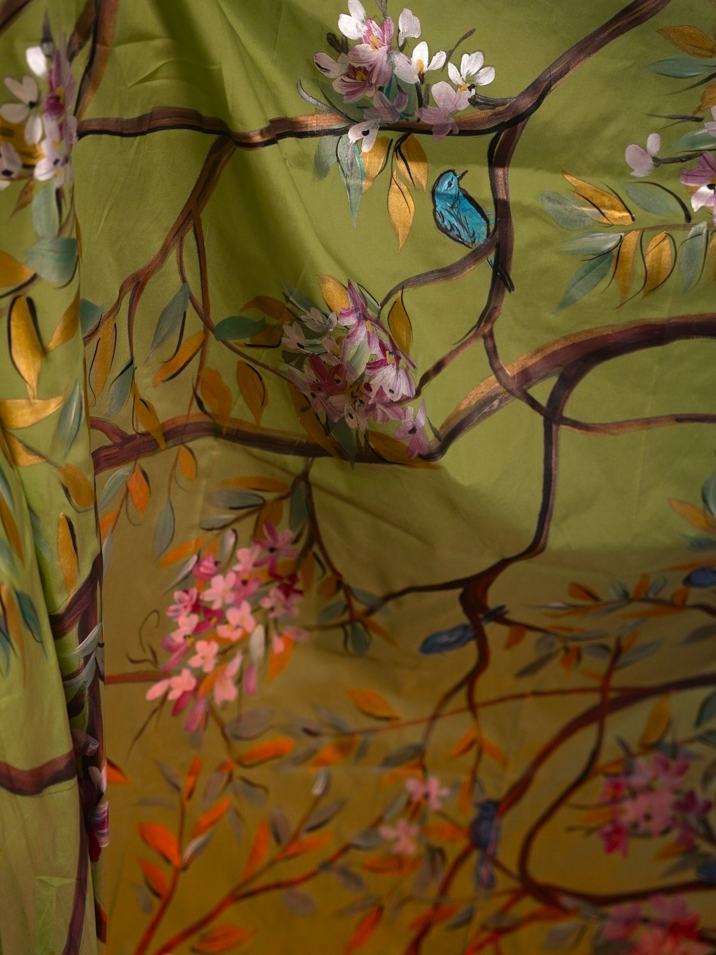 Green elegant handpainted saree HP009