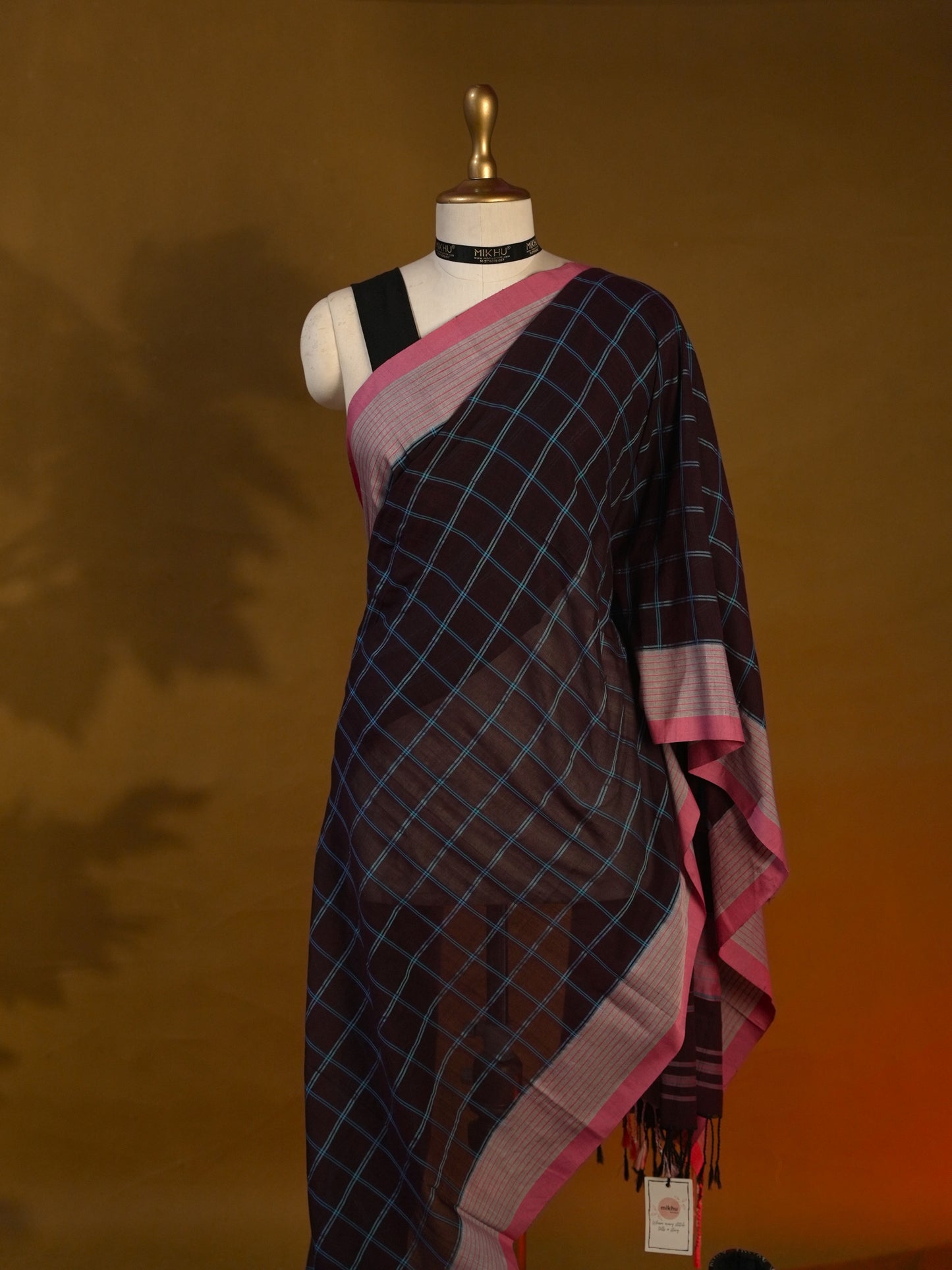 Purple with pink border checks cotton saree CS003