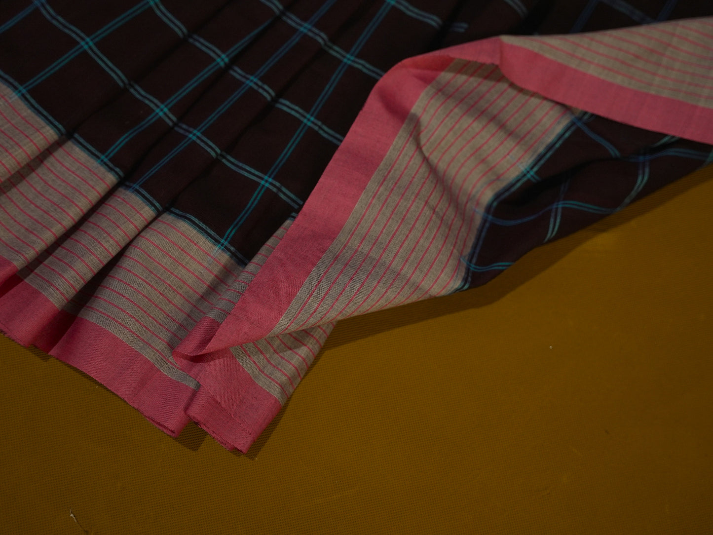 Purple with pink border checks cotton saree CS003