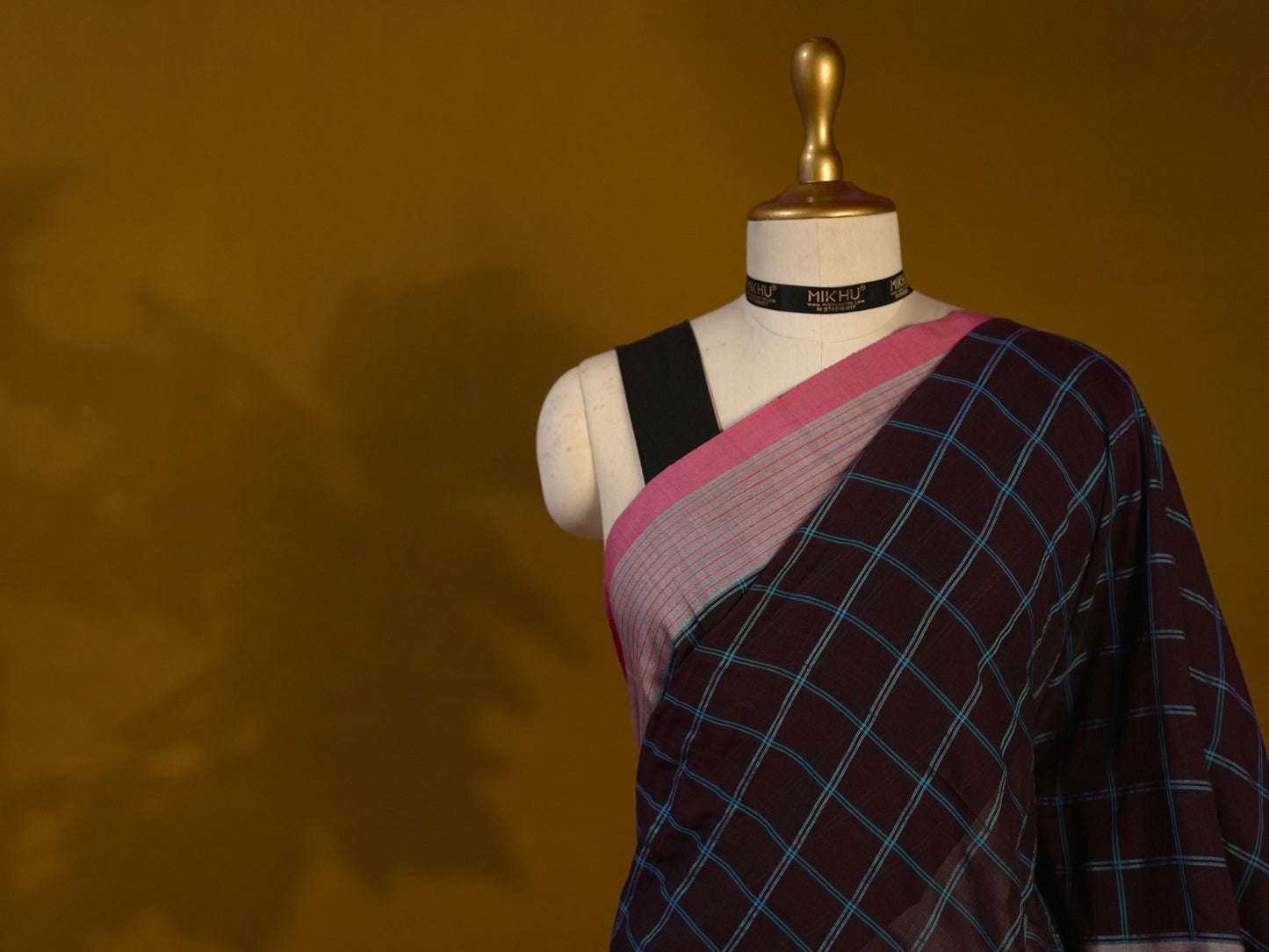 Purple with pink border checks cotton saree CS003