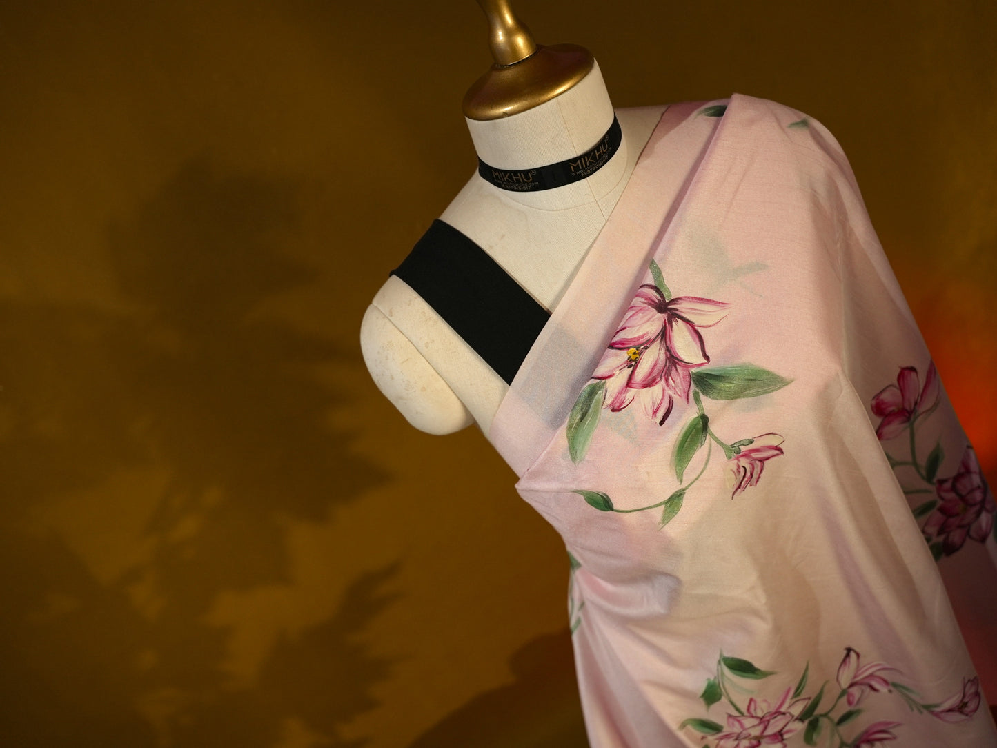 Pink floral handpainted saree HP008