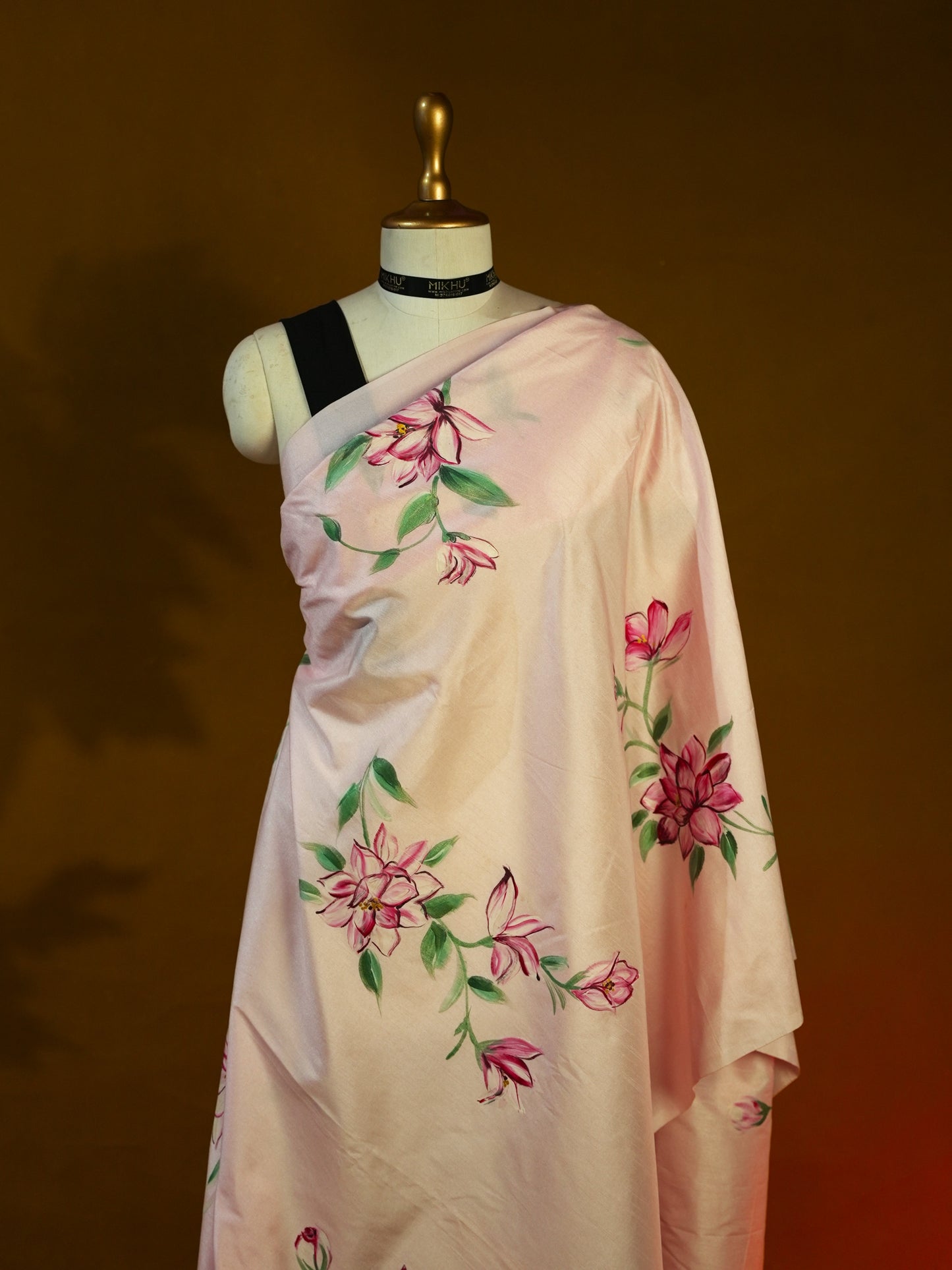 Pink floral handpainted saree HP008