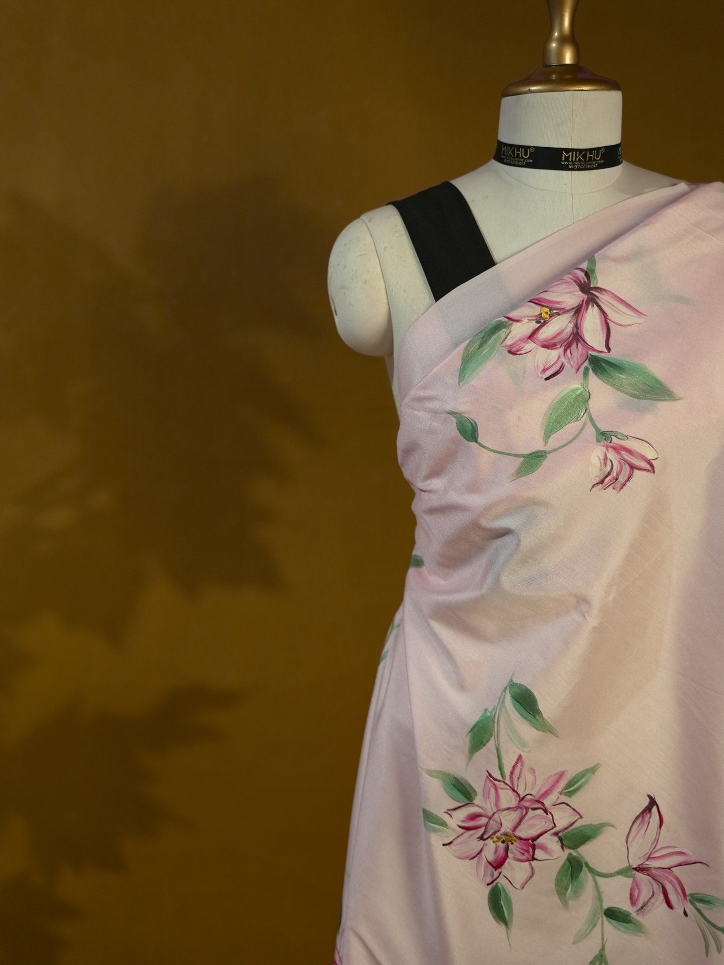 Pink floral handpainted saree HP008