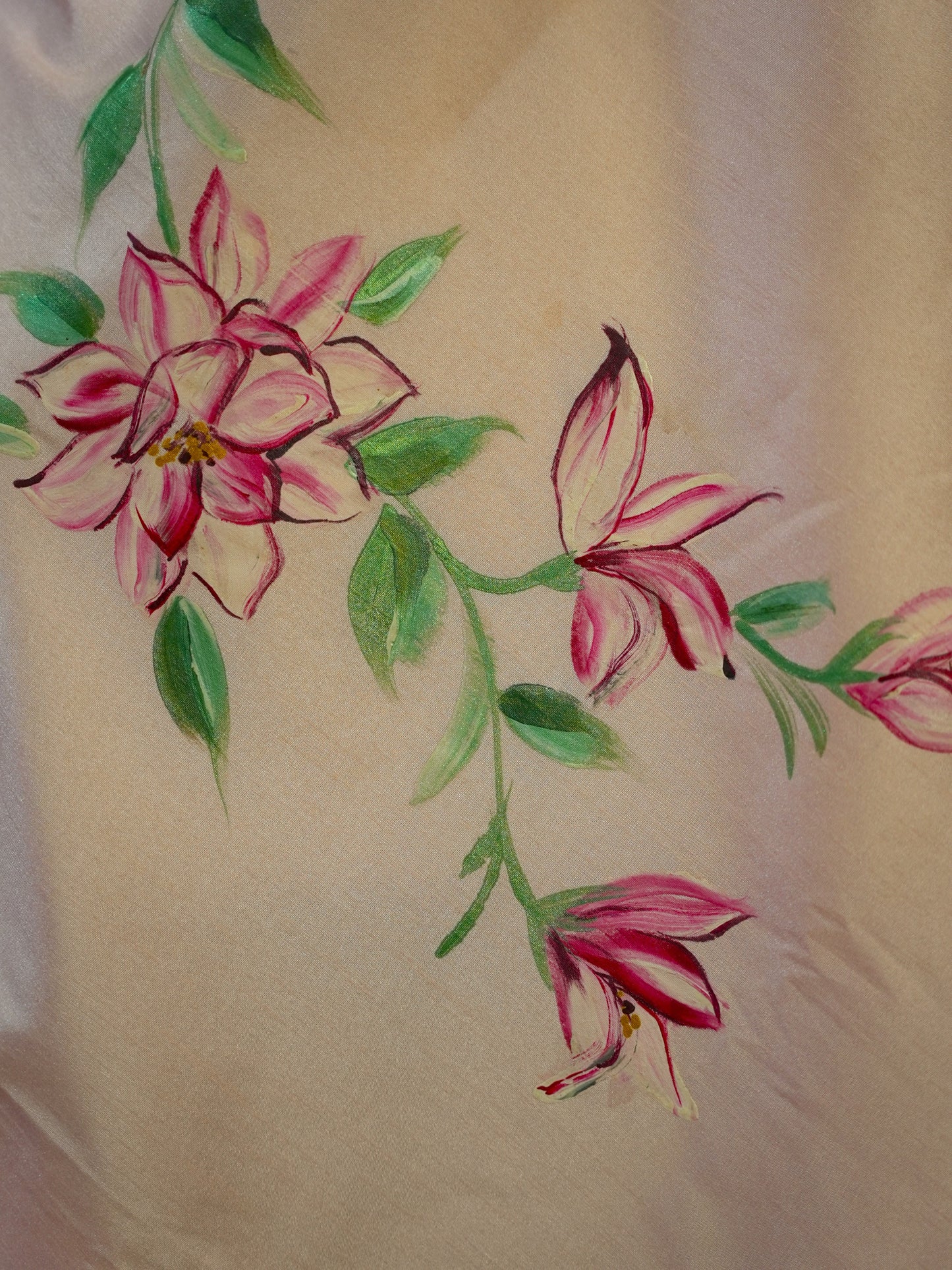 Pink floral handpainted saree HP008
