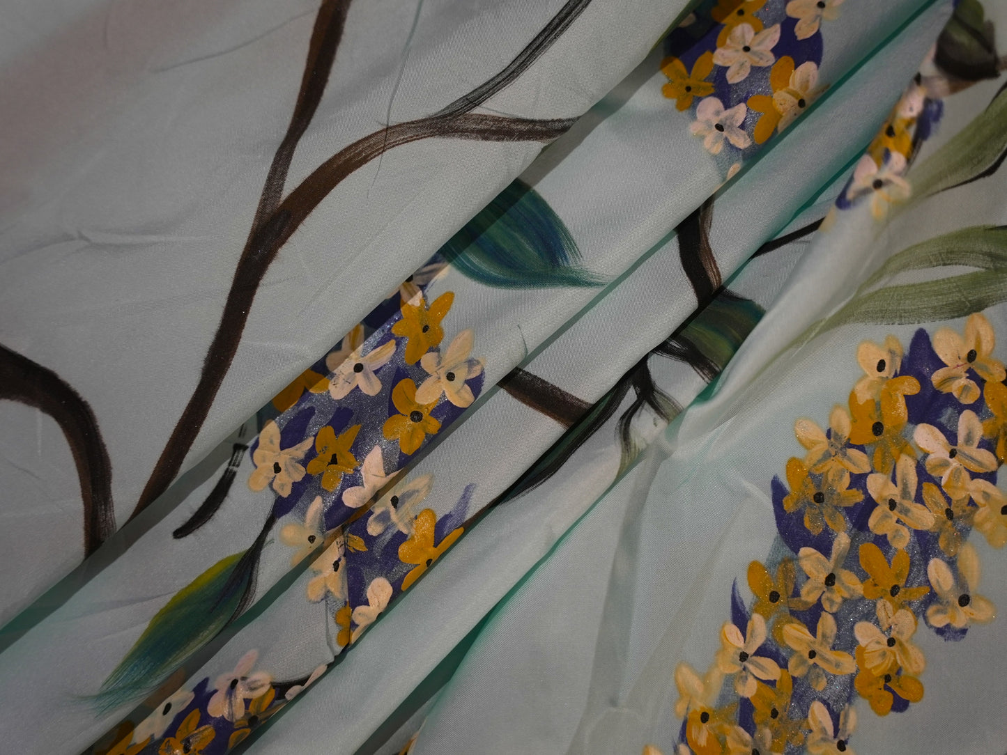 Pastel blue floral handpainted saree HP007