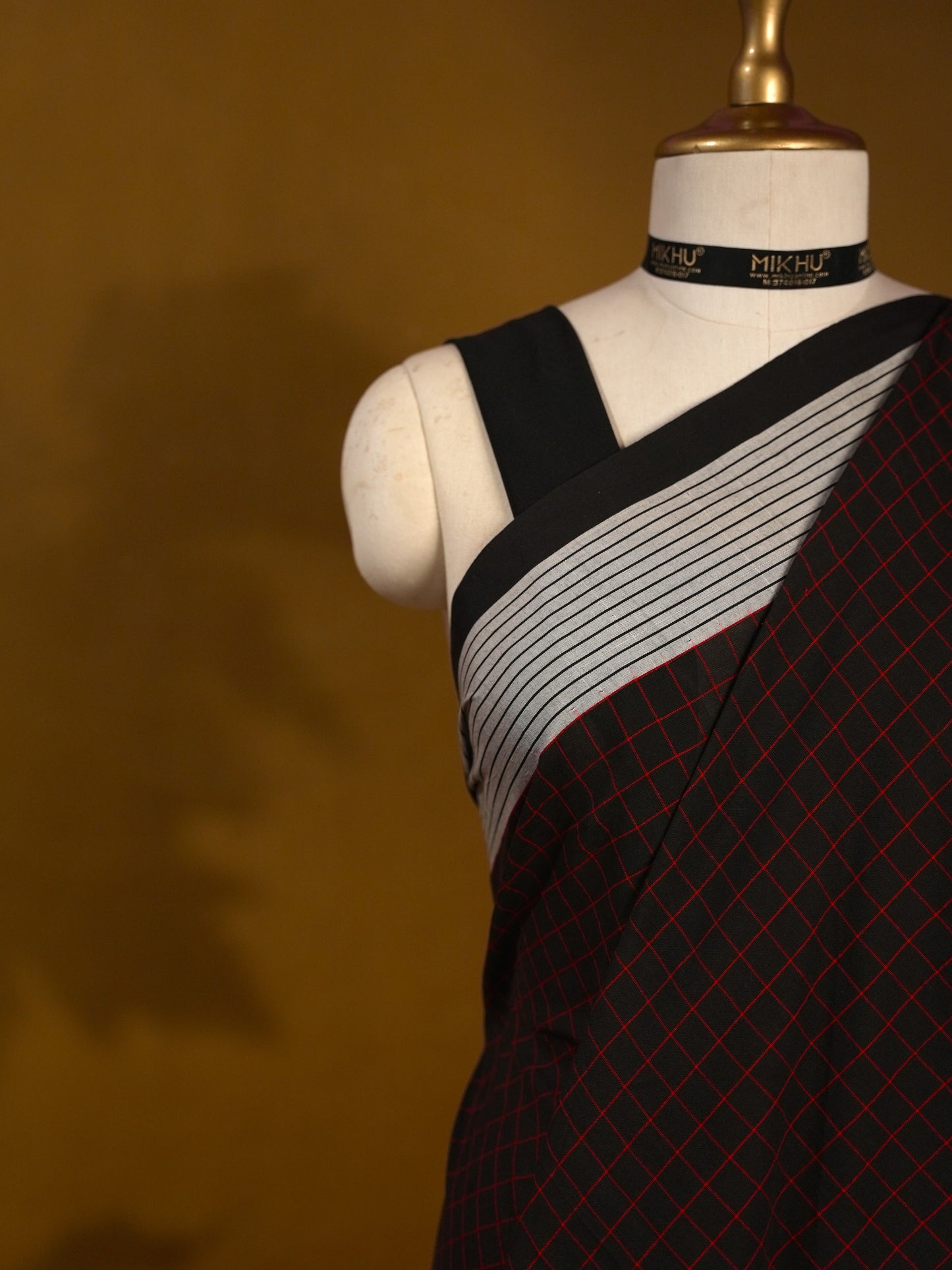 Black checks saree with grey border cotton saree CS001