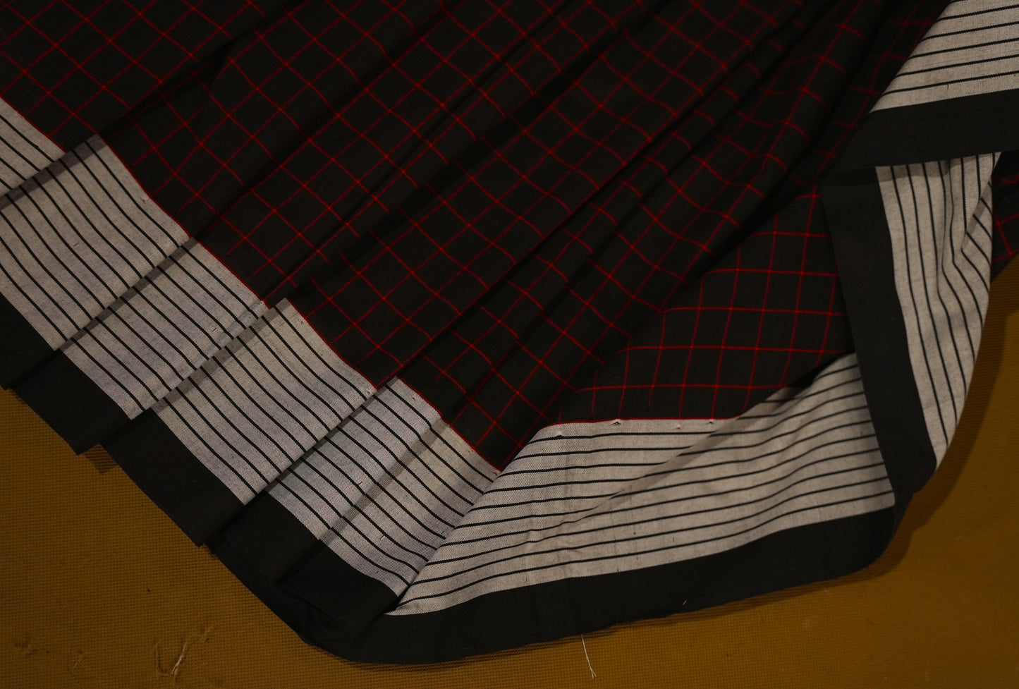 Black checks saree with grey border cotton saree CS001