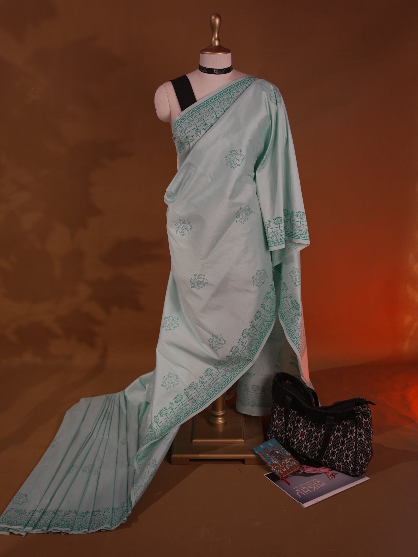 Light blue handpainted saree HP006